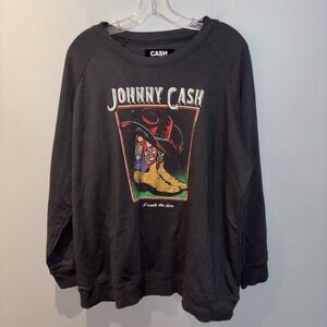 Torrid‎ Johnny Cash Oversized Classic Cozy Fleece Raglan Sweatshirt Grey Size XL